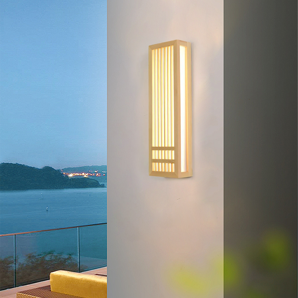 Modern Wood Wall Lamp Wood Rectangular Living Room