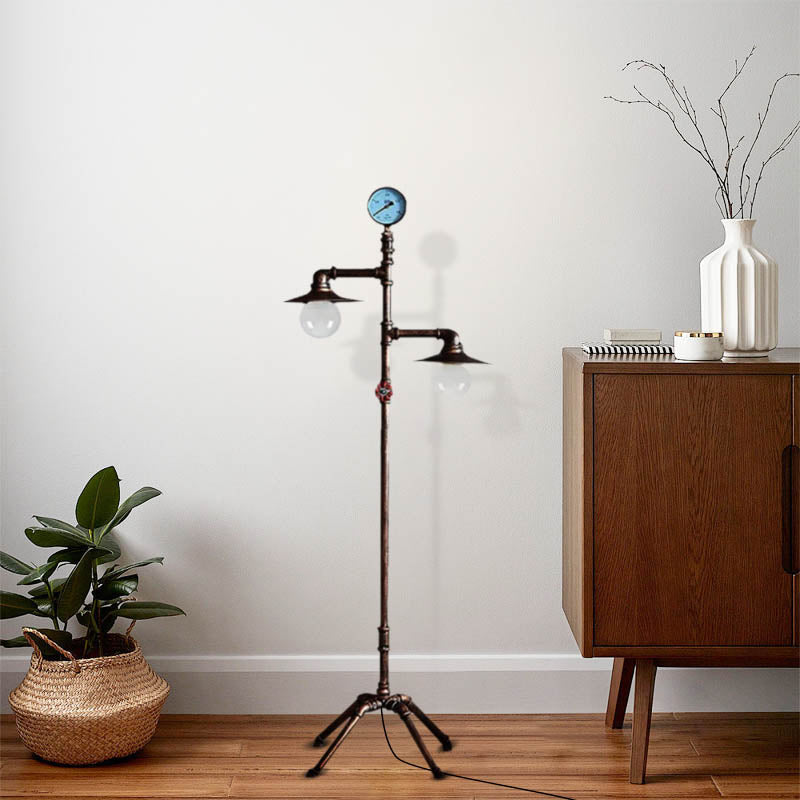 Vintage Bronze Floor Lamp Metal Piped Dining Room