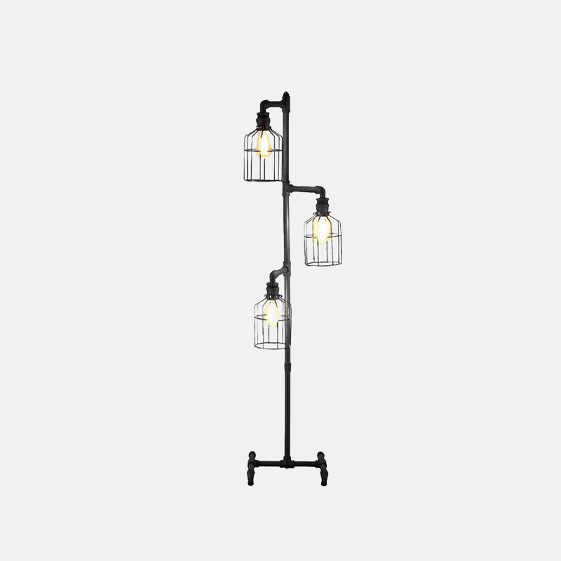 Industrial Black Floor Lamp Metal Bird Cage Living Room