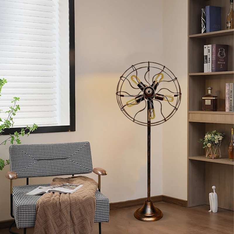 Vintage Brown Floor Lamp Metal Round Dining Room