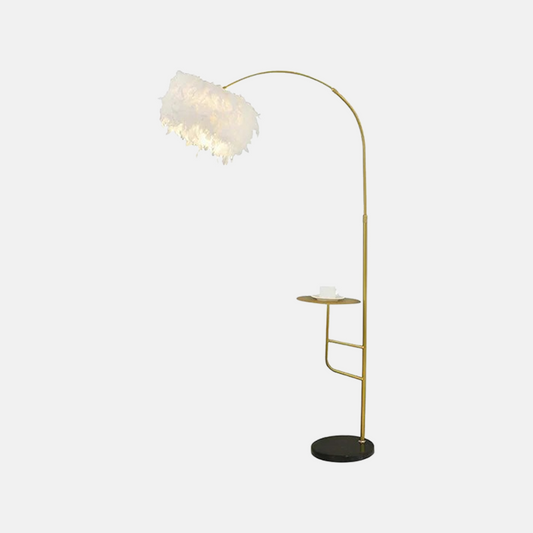 Art Deco Feather Floor Lamp with Shelf