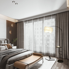 Art Deco Feather Floor Lamp with Shelf in Modern Bedroom