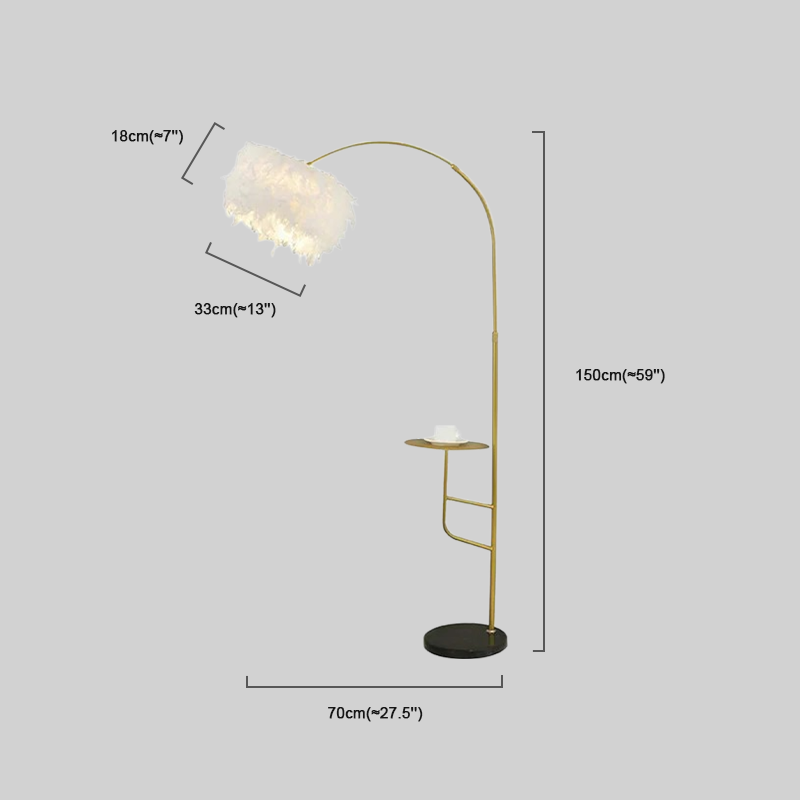 Art Deco Feather Floor Lamp with Shelf Dimension