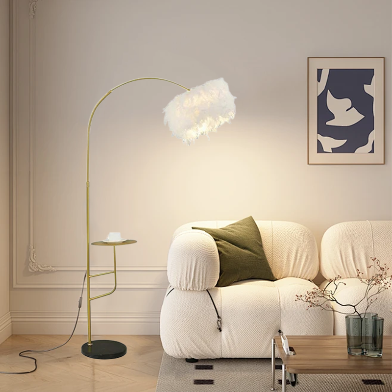 Art Deco Feather Floor Lamp with Shelf Living Room