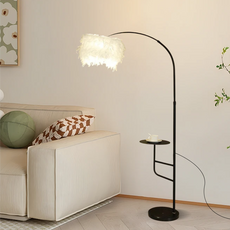 Art Deco Feather Floor Lamp with Shelf in Modern Living Room