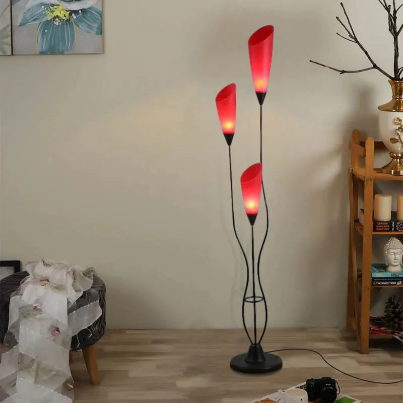 Art Deco Red Floor Lamp Metal Acrylic Torchiere Living Room