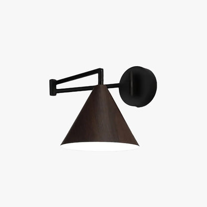 Modern Brown Wood Wall Lamp Metal Hooded Bedroom