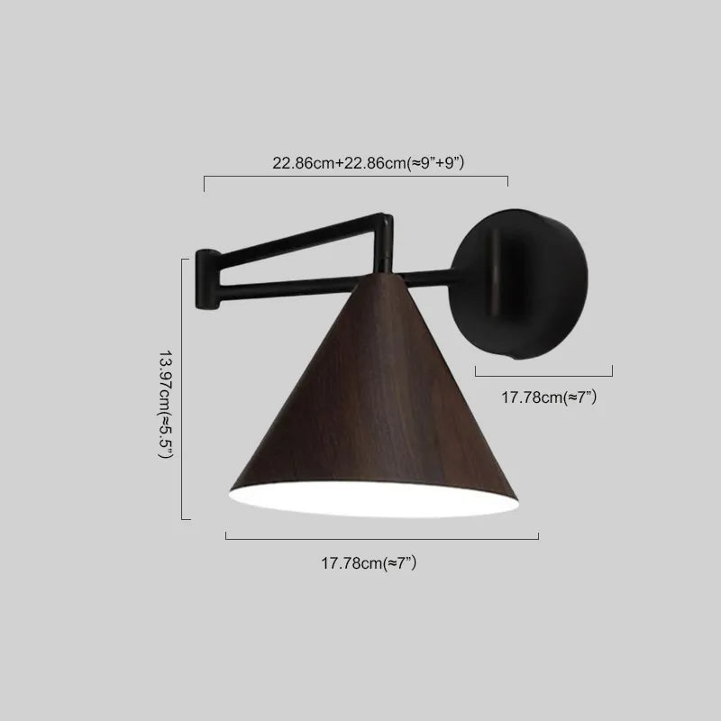 Modern Brown Wood Wall Lamp Metal Hooded Bedroom