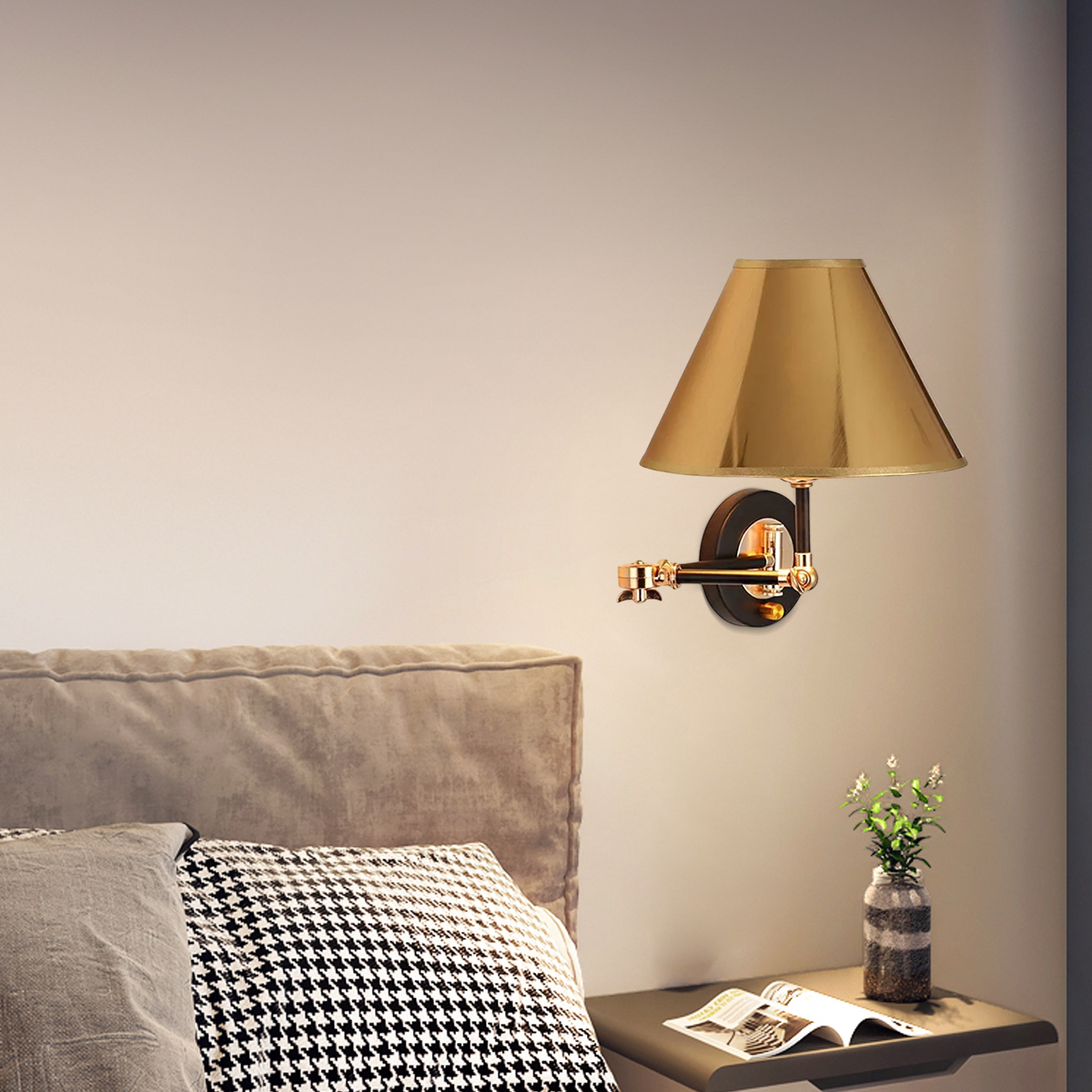 Modern Gold Wall Lamp Metal Hooded Bedroom