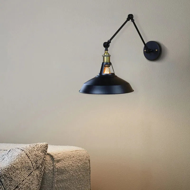 Industrial Black Wall Lamp Metal Bowled Living Room