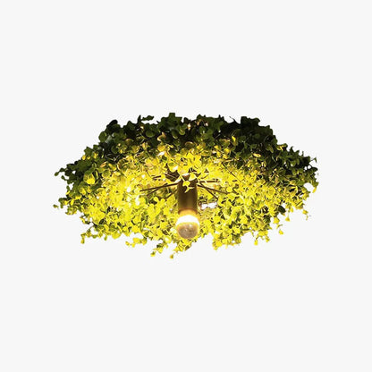 Farmhouse Green Ceiling Light Metal Artificial Grass Round Study Room