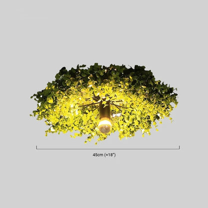 Farmhouse Green Ceiling Light Metal Artificial Grass Round Study Room