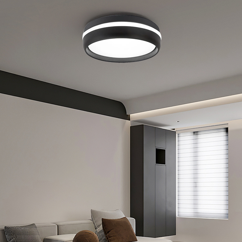 Modern Black/Grey Ceiling Light Metal Round Bedroom