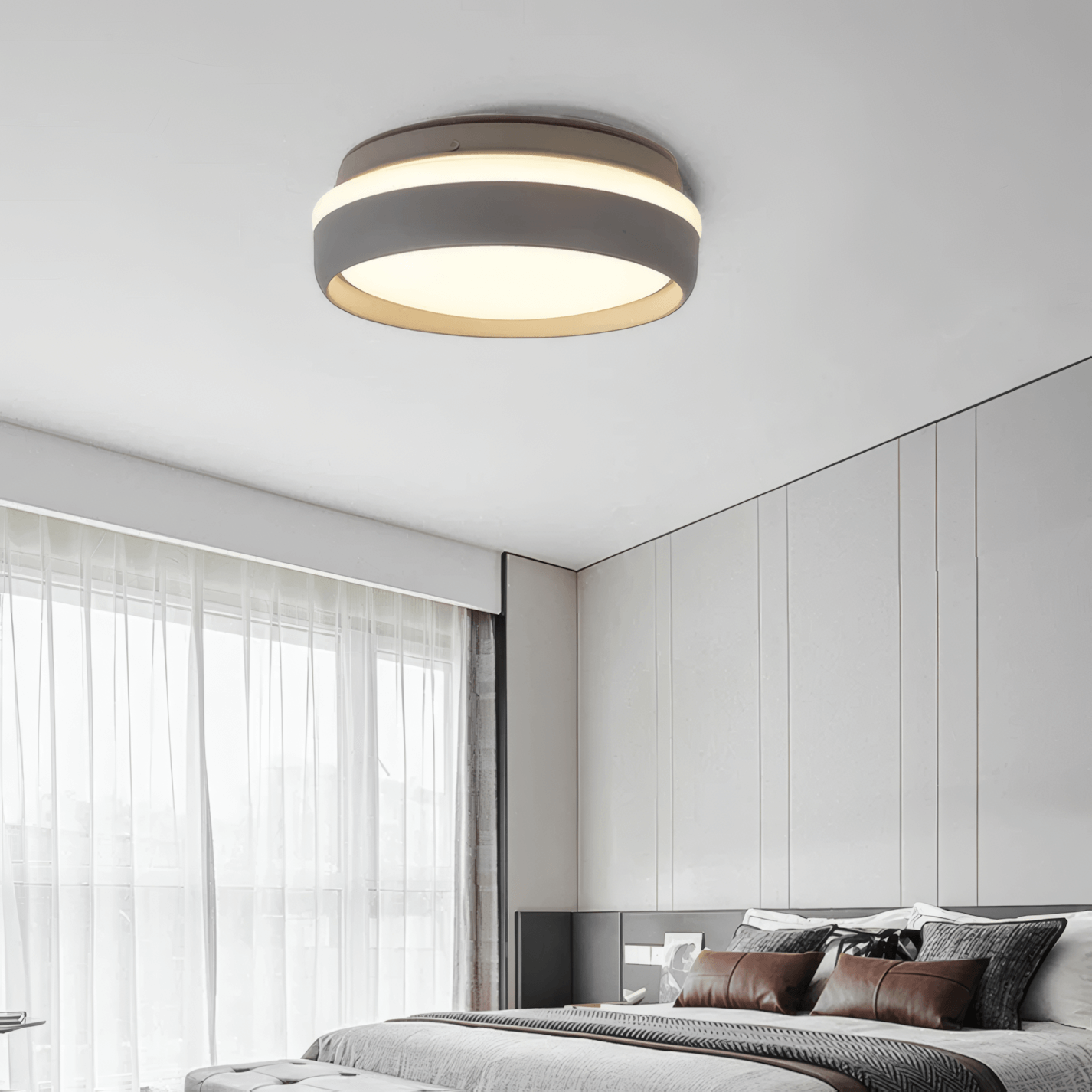 Modern Black/Grey Ceiling Light Metal Round Bedroom