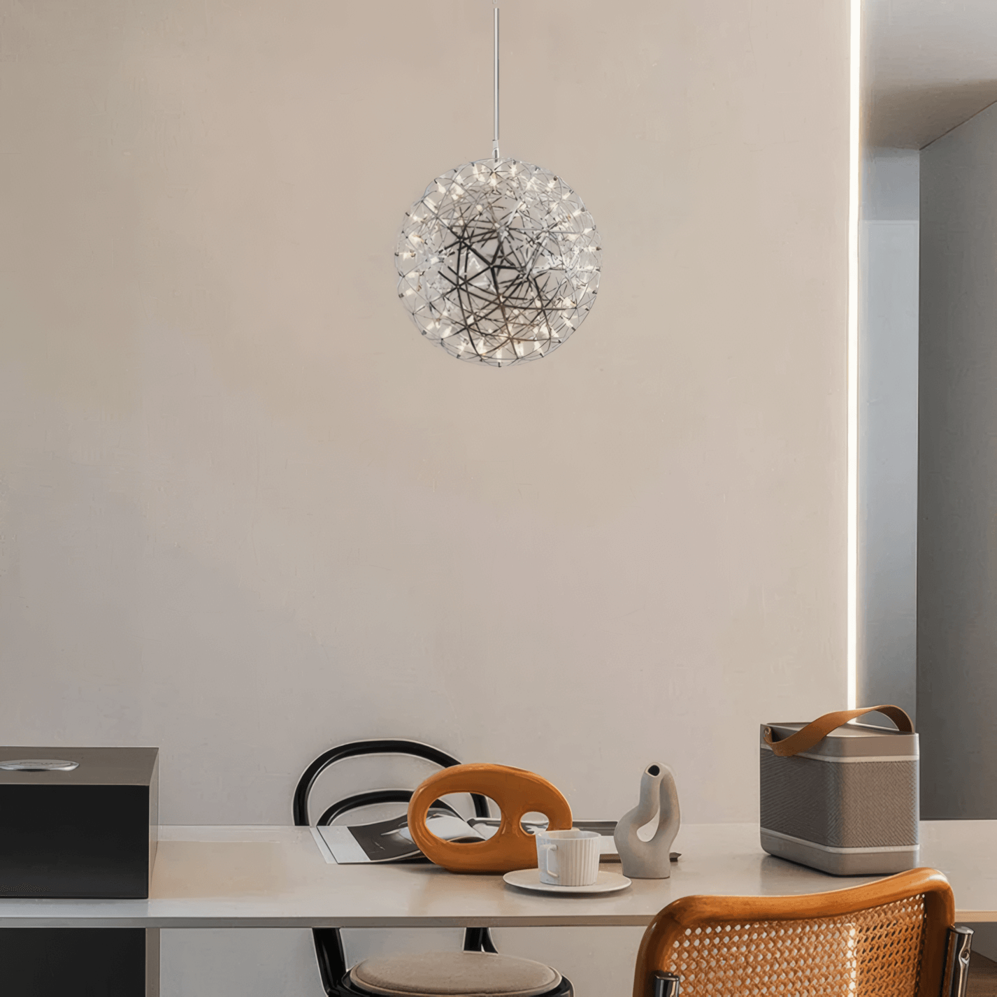 Modern Metal Globular Chrome Pendant Light Living Room