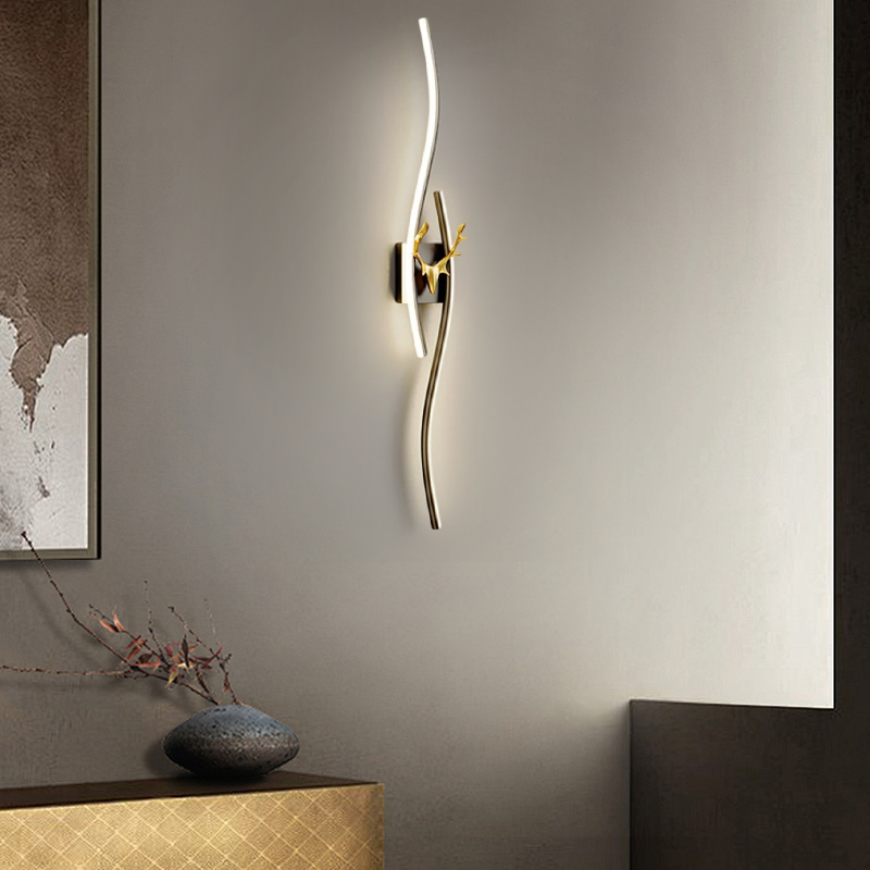 Morden Black/Gold Metal Wall Lamp  Linear Living Room