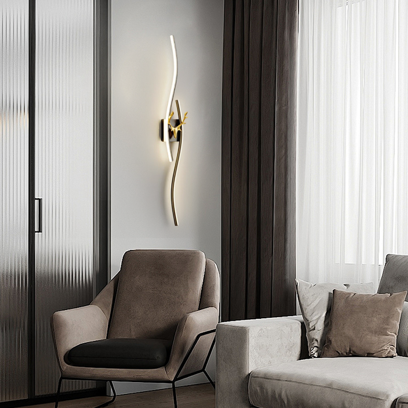 Morden Black/Gold Metal Wall Lamp  Linear Living Room