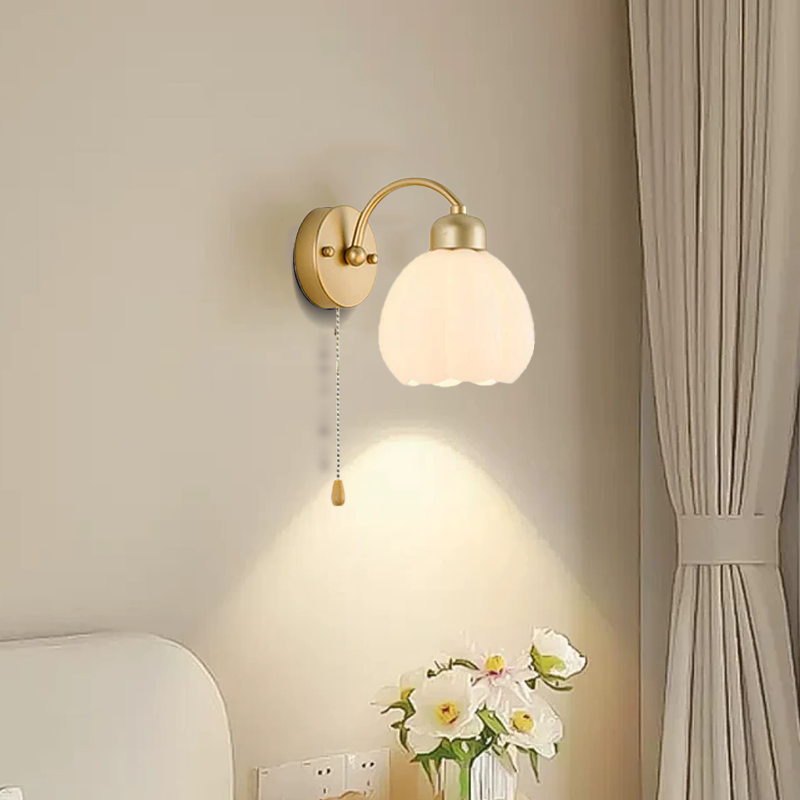 Modern Metal Glass Floral Living Room Wall Lamp Gold