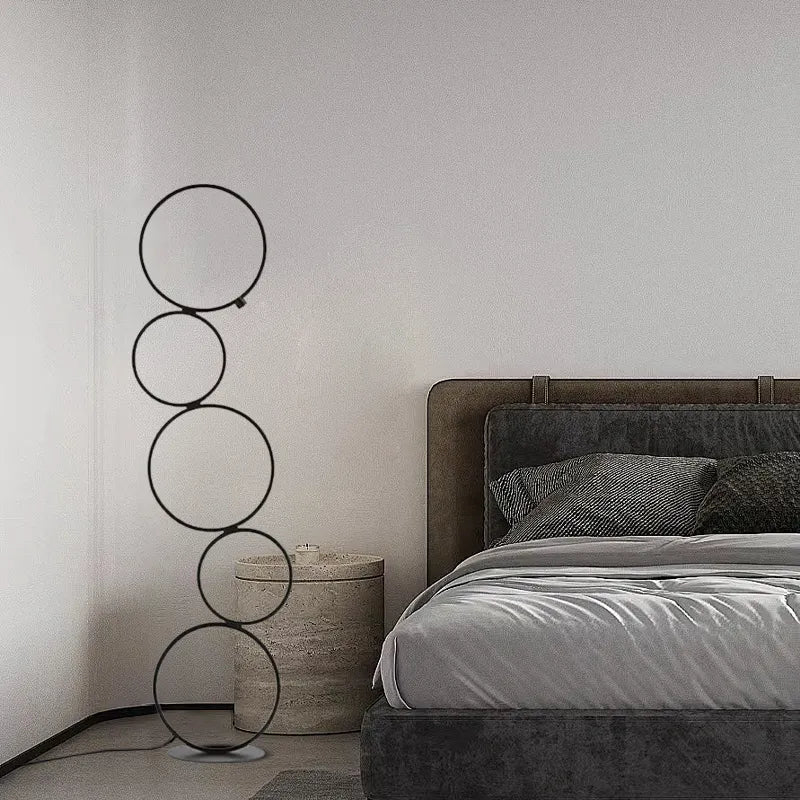 Minimalist Black Floor Lamp Metal Silicagel Ring Living Room