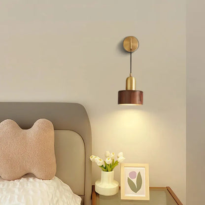 Modern Gold Wall Lamp Wooden Round Living room