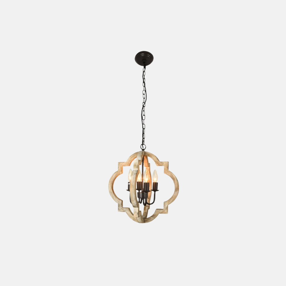 Vintage Easter Wood Candle 4-Light Chandelier Lantern Shape Dining Room
