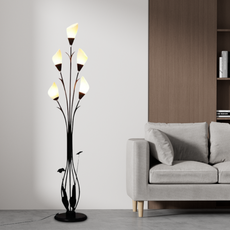 Art Deco Black Flower Floor Lamp in Modern Living Room