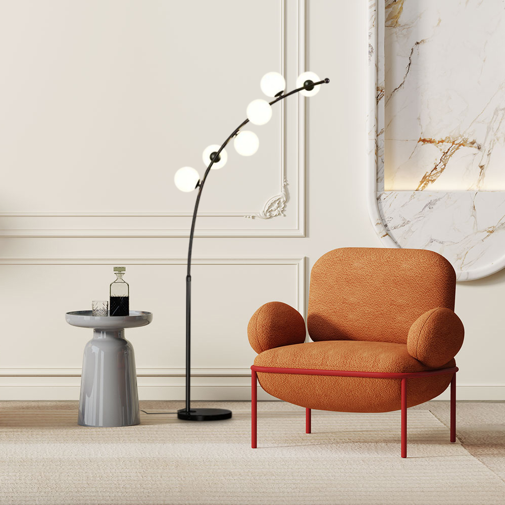 Minimalist Black Arc 6 Spherical Bulbs Floor Lamp Living Room Corner