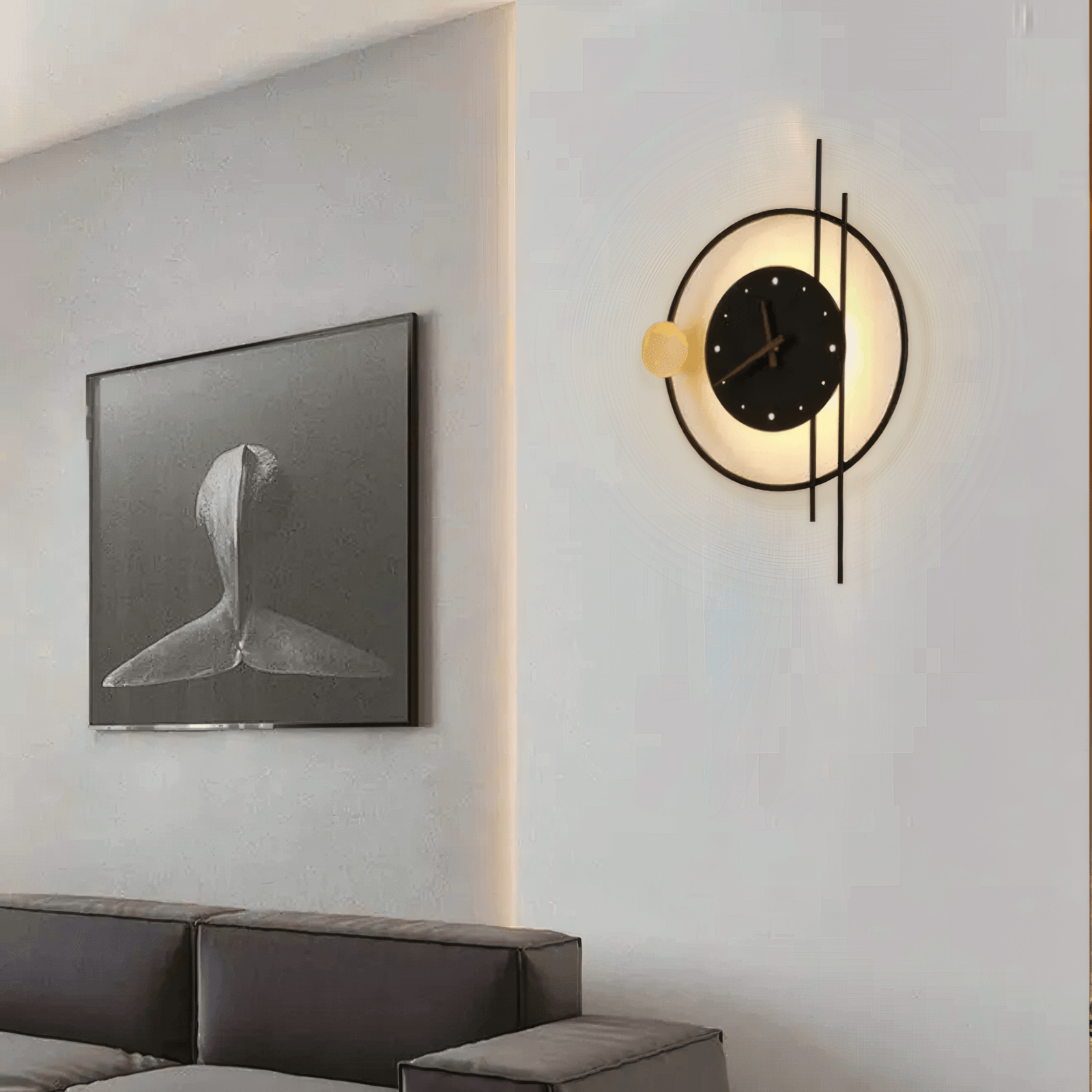 Art Deco Clock Black Wall Lamp Living Room