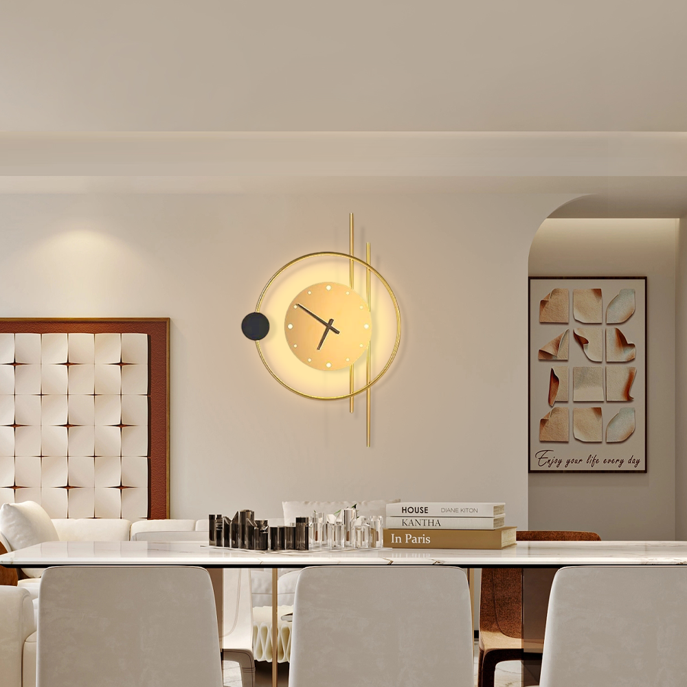 Art Deco Clock Gold Wall Lamp Dining Room