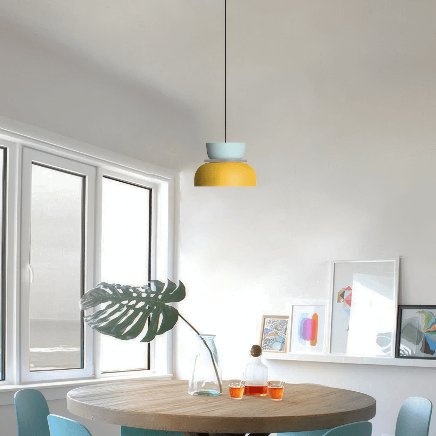 Art Deco Contrast Color Pendant Light Metal Dining Room