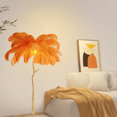 Art Deco Orange Feather Floor Lamp Living Room