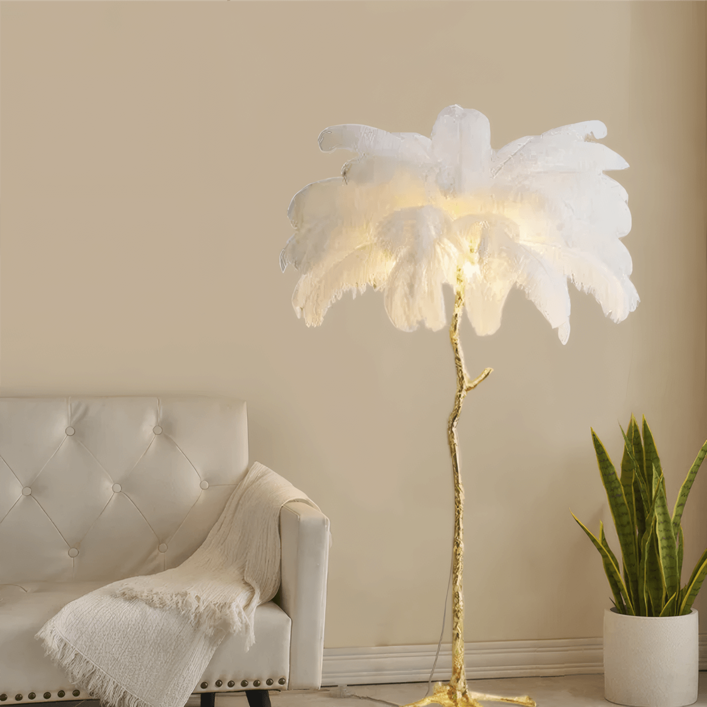 Art Deco White Feather Floor Lamp Living Room