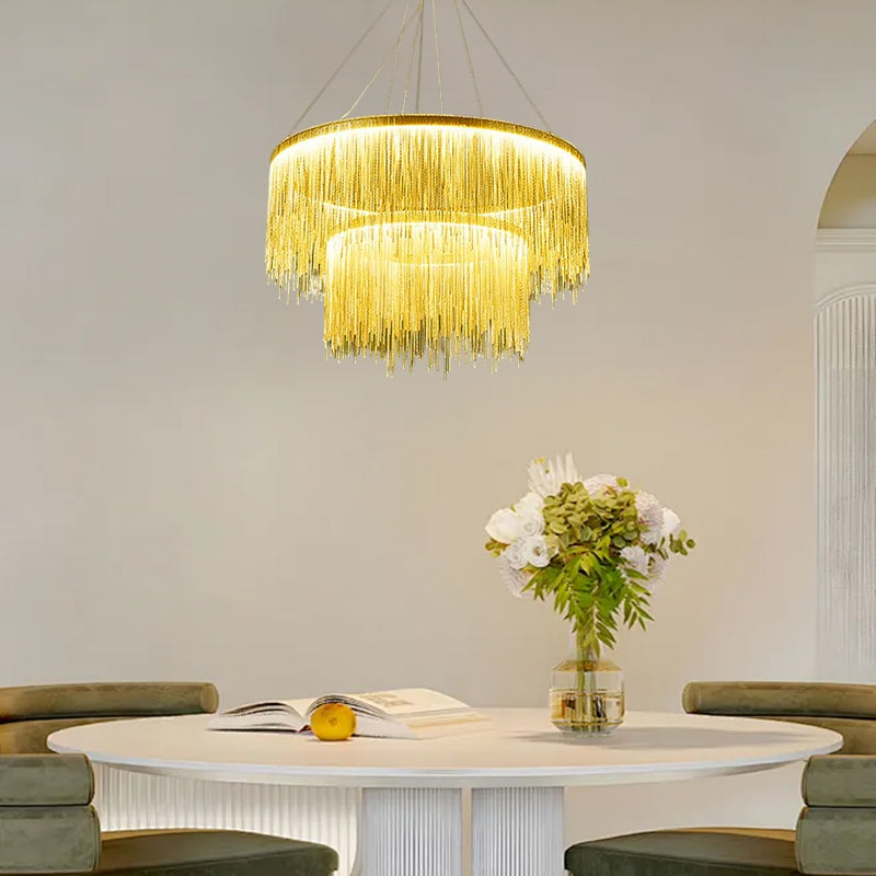 Royal Gold Pendant Light Tassel Dining Room 2 Ring