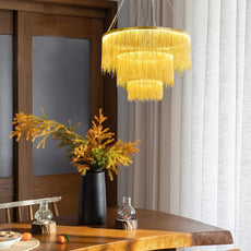 Royal Gold Pendant Light Tassel Dining Room 3 Ring