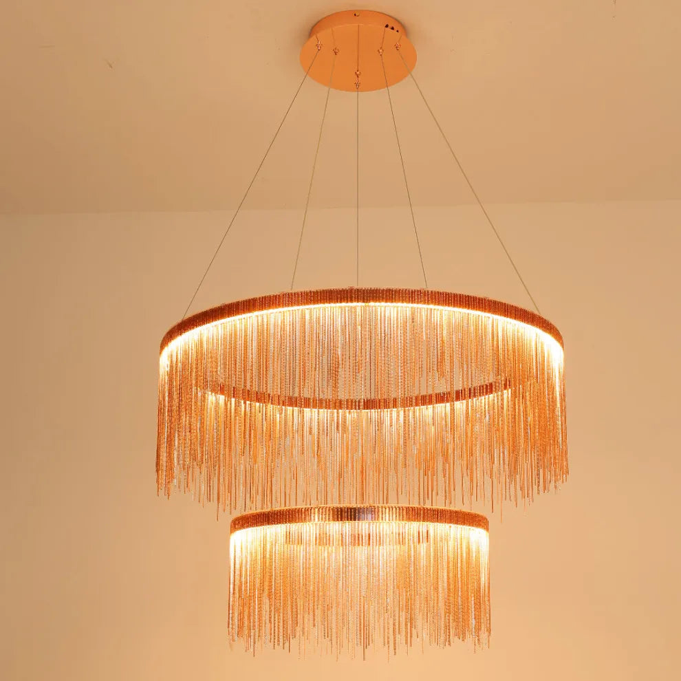 Royal Rose Gold Pendant Light Tassel 2 Ring