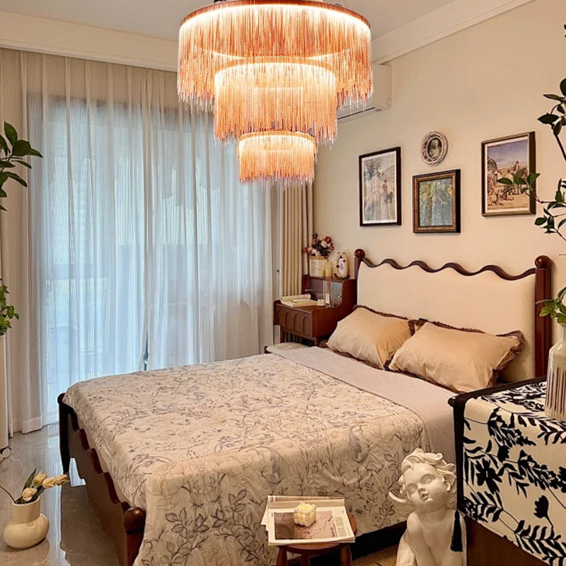 Royal Rose Gold Pendant Light Tassel Bedroom 3 Ring