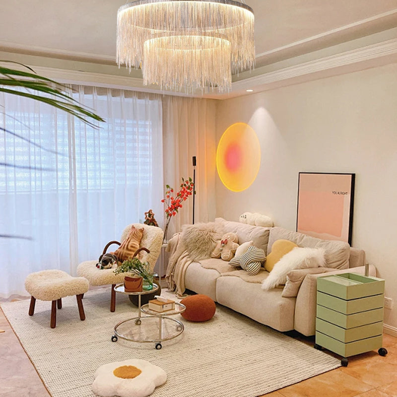 Royal Silver Pendant Light Tassel Living Room 2 Ring