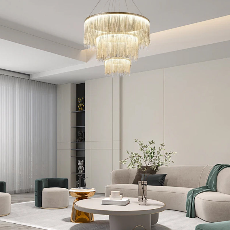 Royal Silver Pendant Light Tassel Living Room 3 Ring