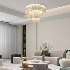 Royal Silver Pendant Light Tassel Living Room 3 Ring