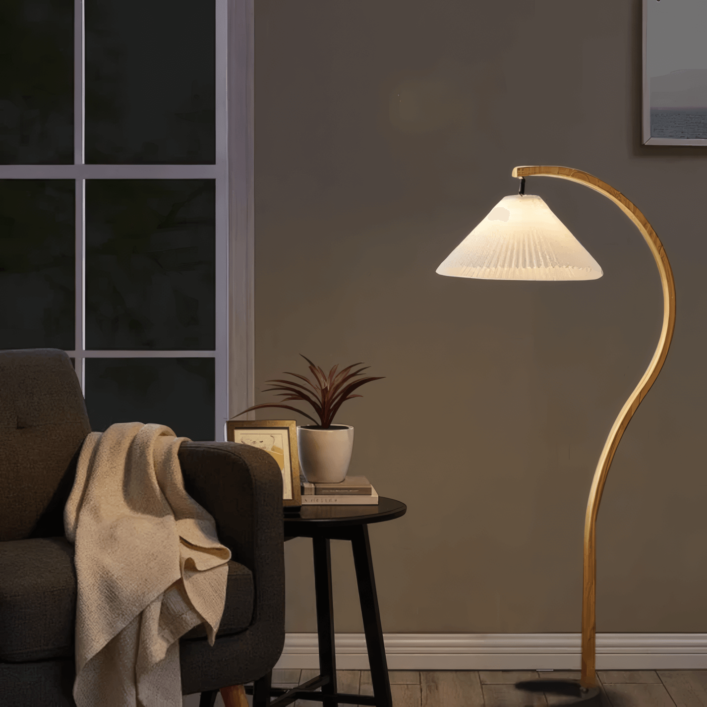 Modern Beige/Brown/White Floor Lamp Metal Fabric Bedroom