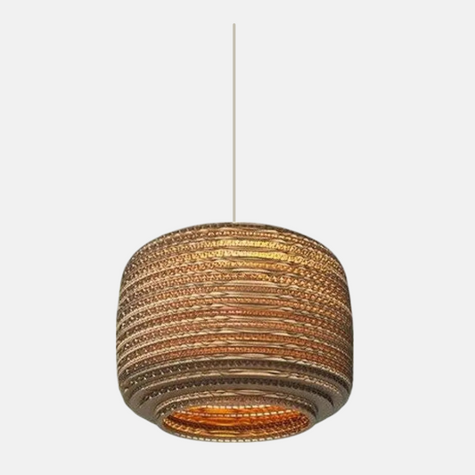 Vintage Wood Pendant Light Rattan Geometric Dining Room