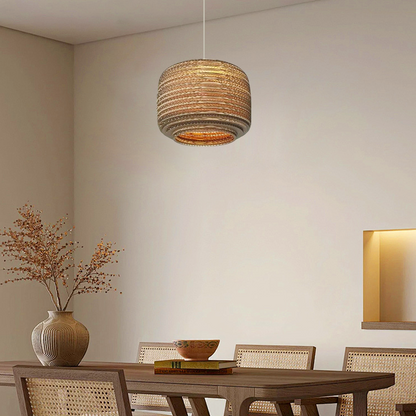 Vintage Wood Pendant Light Rattan Geometric Dining Room