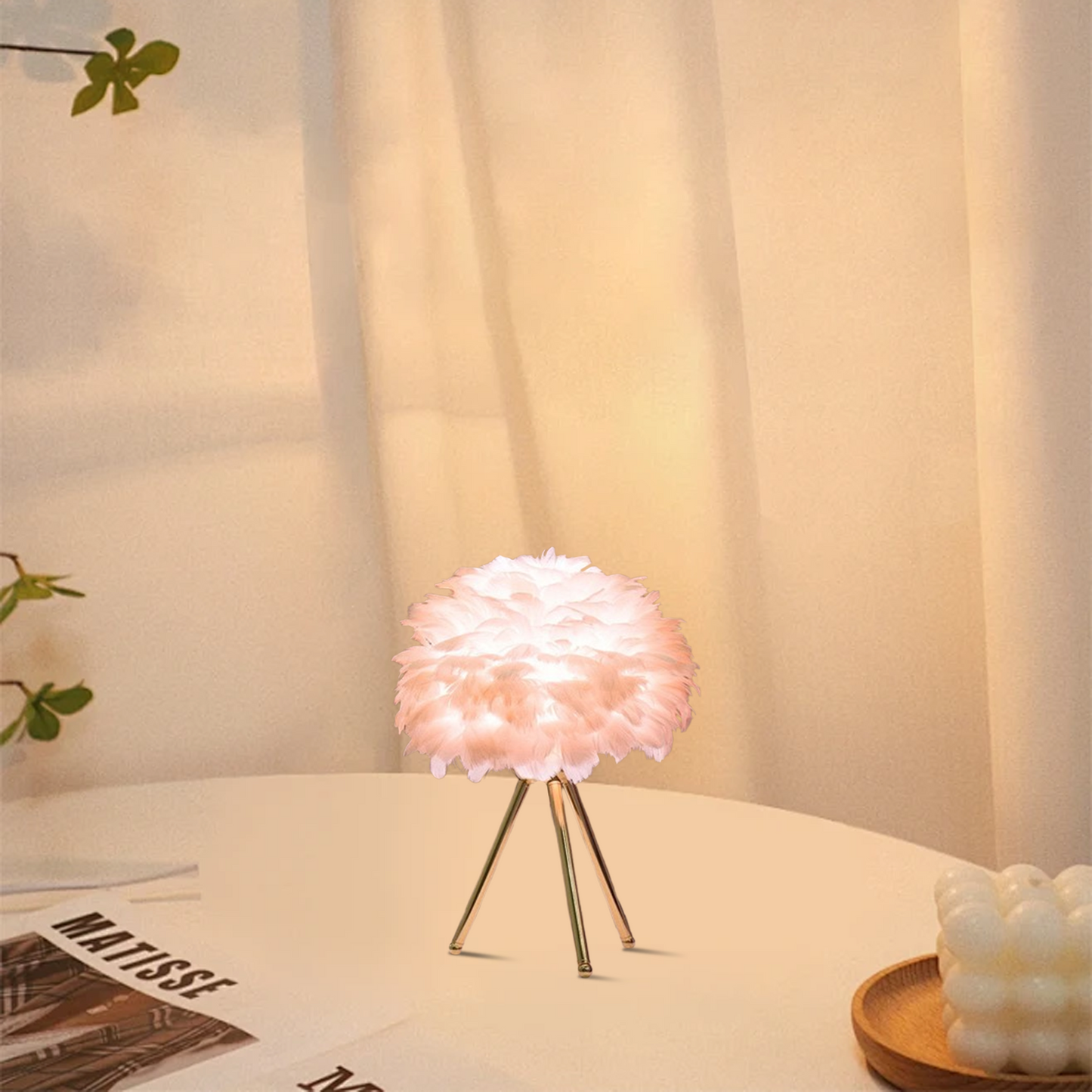 Art Deco White Pink Table Lamp Metal Cloudy Children's Room