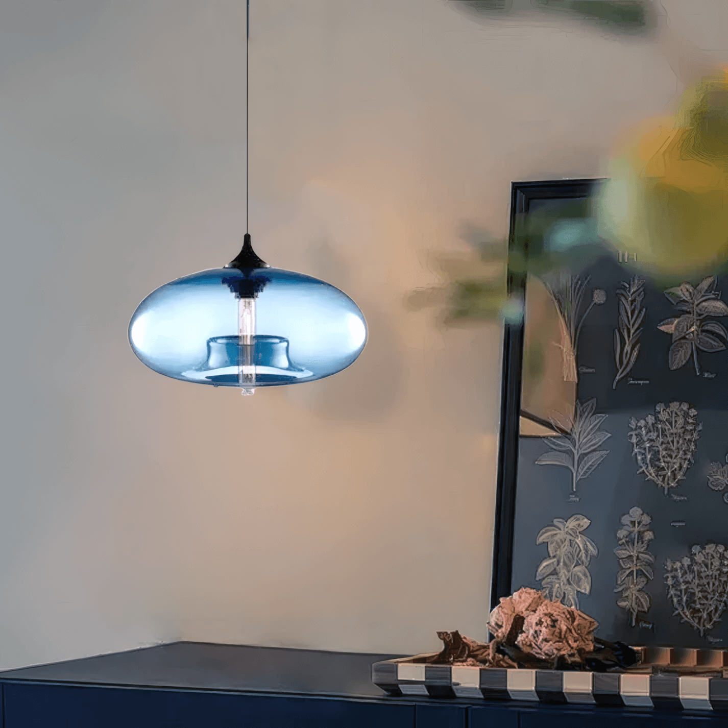 Modern Glass Blue Pendant Light Living Room