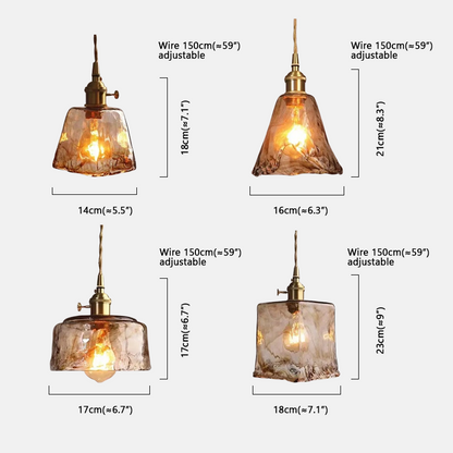 Modern Amber Pendant Light Metal Glass Dining Room