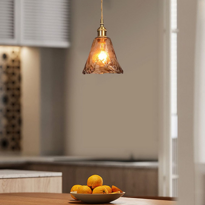 Modern Amber Pendant Light Metal Glass Dining Room