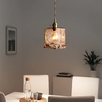 Modern Amber Pendant Light Metal Glass Dining Room