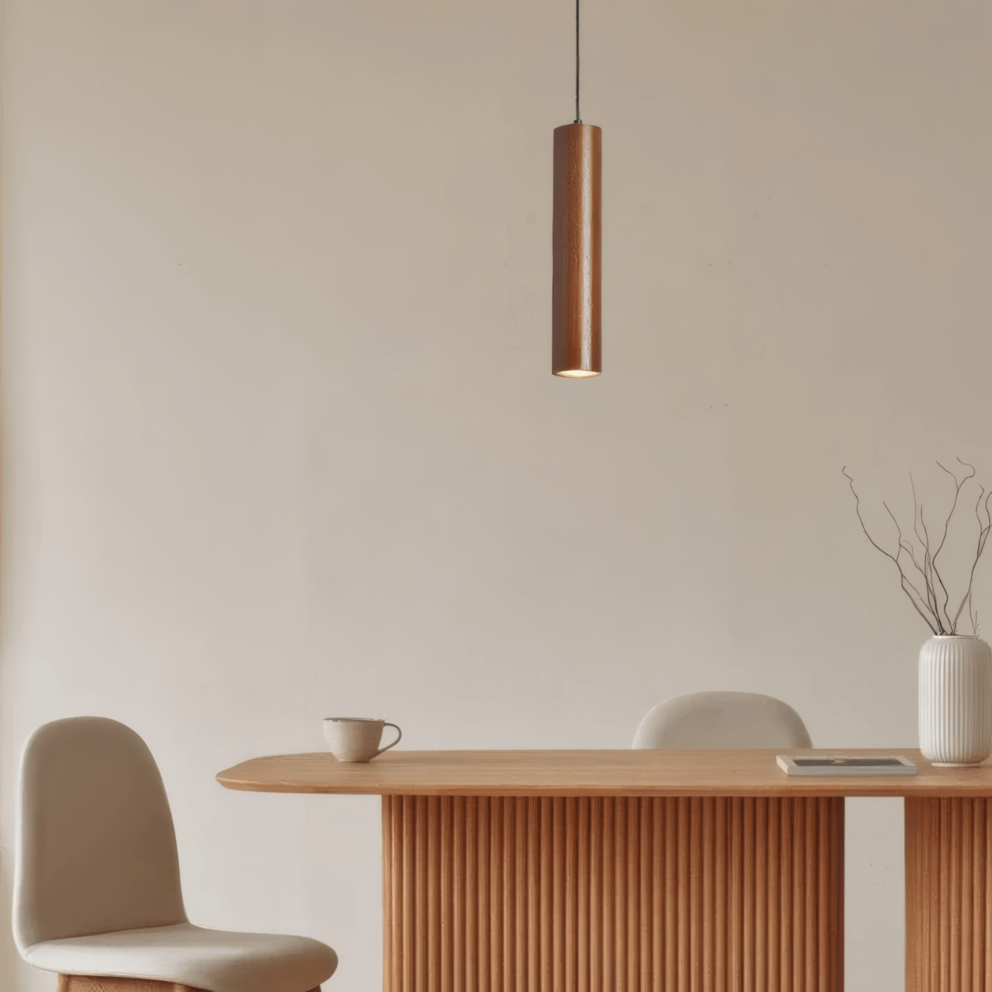 Minimalist Brown/Yellow Pendant Light Wood Acrylic Dining Room