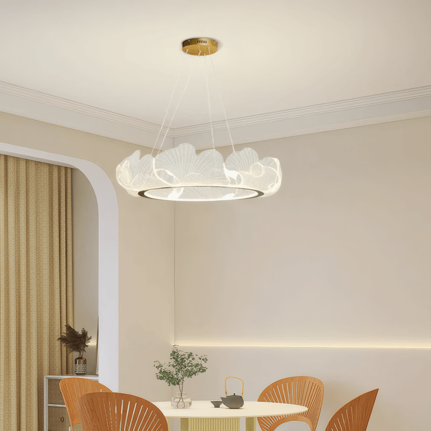 Modern Gold Pendant Light Metal Acrylic Petal Shaped Living Room