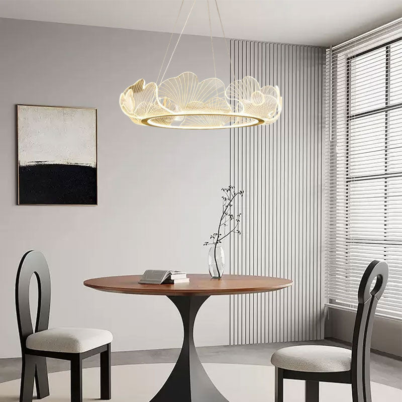 Modern Gold Pendant Light Metal Acrylic Petal Shaped Living Room